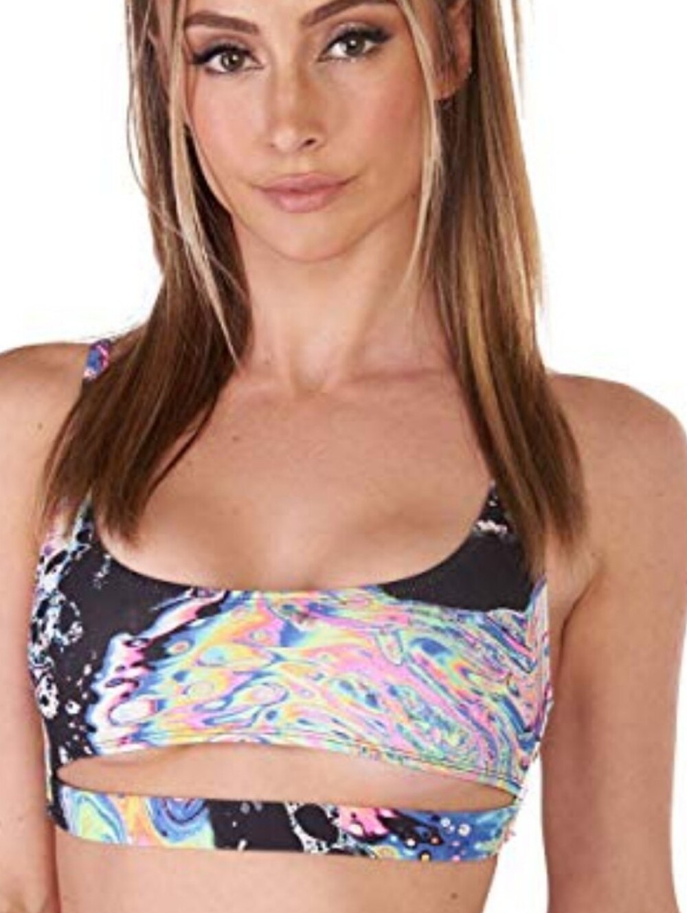 iHeartRaves Neon Rainbow Trippy  Psychedelic Under Boob Crop Top - M